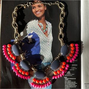 NWOT J.Crew Fringe Vibrant Pink and Blue Statement Necklace